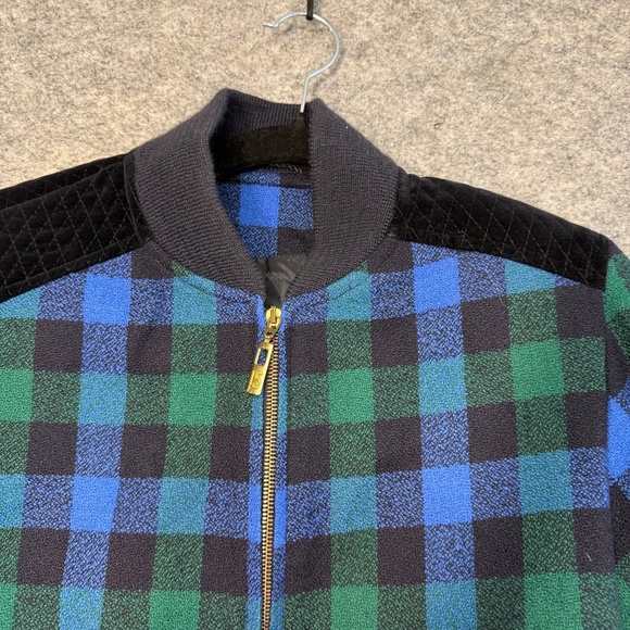 Vintage La Chic Jobis Plaid Bomber Jacket Blue Green Black Checkered Zip Up 36 - Picture 10 of 14